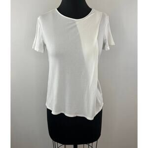 THEORY White Trake Ribbed Viscose Short Sleeve Crew Neck Basic Tee Shirt Top S